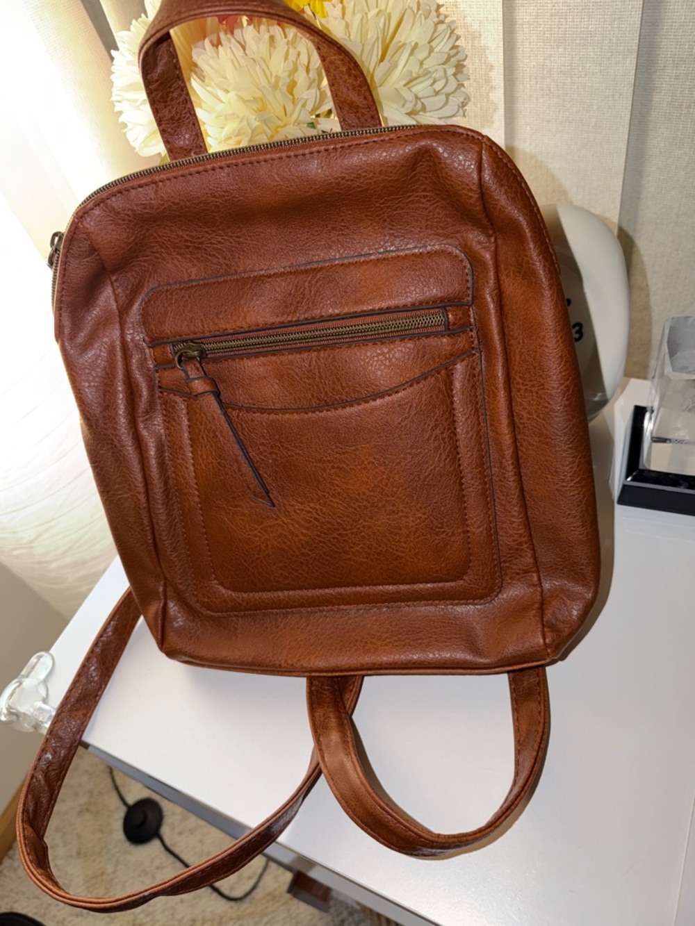 Compact Brown Leather Backpack Bag